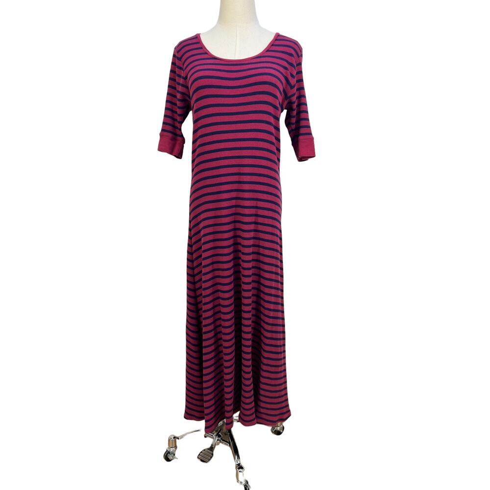 Lauren Ralph Lauren Stripe Waffle Knit Maxi Dress Red Blue Cotton